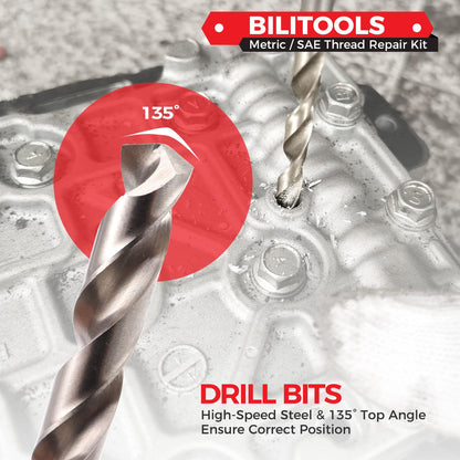 BILITOOLS M12x1.25 Thread Repair Kit, HSS Drill Helicoil Repair Kit Metric
