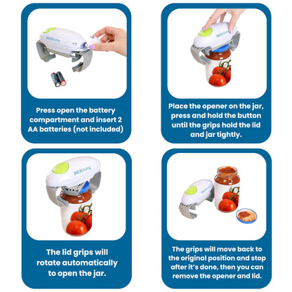 BIOS Living Electric Jar Opener – Automatic Hands-Free Jar Opener for Stubborn Lids, One-Touch Operation, Battery Powered