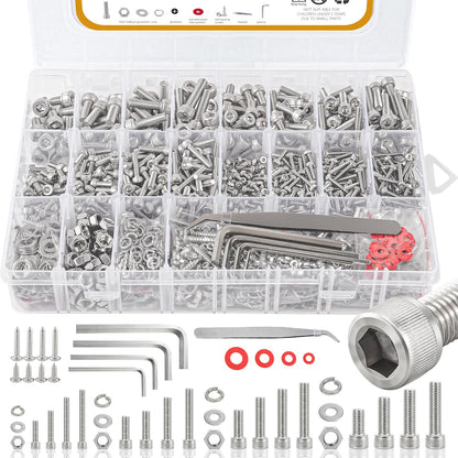 1415pcs M2 M3 M4 M5 Nuts and Bolts, 304 Stainless Steel Metric Bolt Assortment (Lock & Flat Washers),Metric Screw Assortment, Socket Head Cap Screws, Metric Bolts and Nuts Assortment Kit