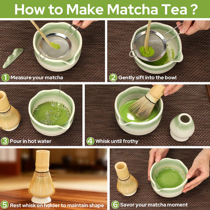 Ceecysaa Matcha Whisk Set, 7 Pcs Matcha Set, Matcha Kit for Ceremony, Matcha Tea Set for Making Breakfast/Matcha Latte, Matcha Whisk and Matcha Whisk and Bowl, As A Gift, Gradient Green