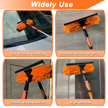 Window Cleaning Tools Window Squeegee Extendable Cleaner 2 in 1 Rotatable Double-Sided High Windows Washing Squeegee Duster with 3-14Ft Extension Poles Outdoor