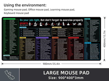 Rinaze Large Mouse Pad with Excel Shortcuts Cheat Sheet Desk Pad, Excel Tips Desk Mat, XXL Gaming Mousepad Keyboard Pad, Office Desk Accessories for Computer, Mac, PC and Laptop