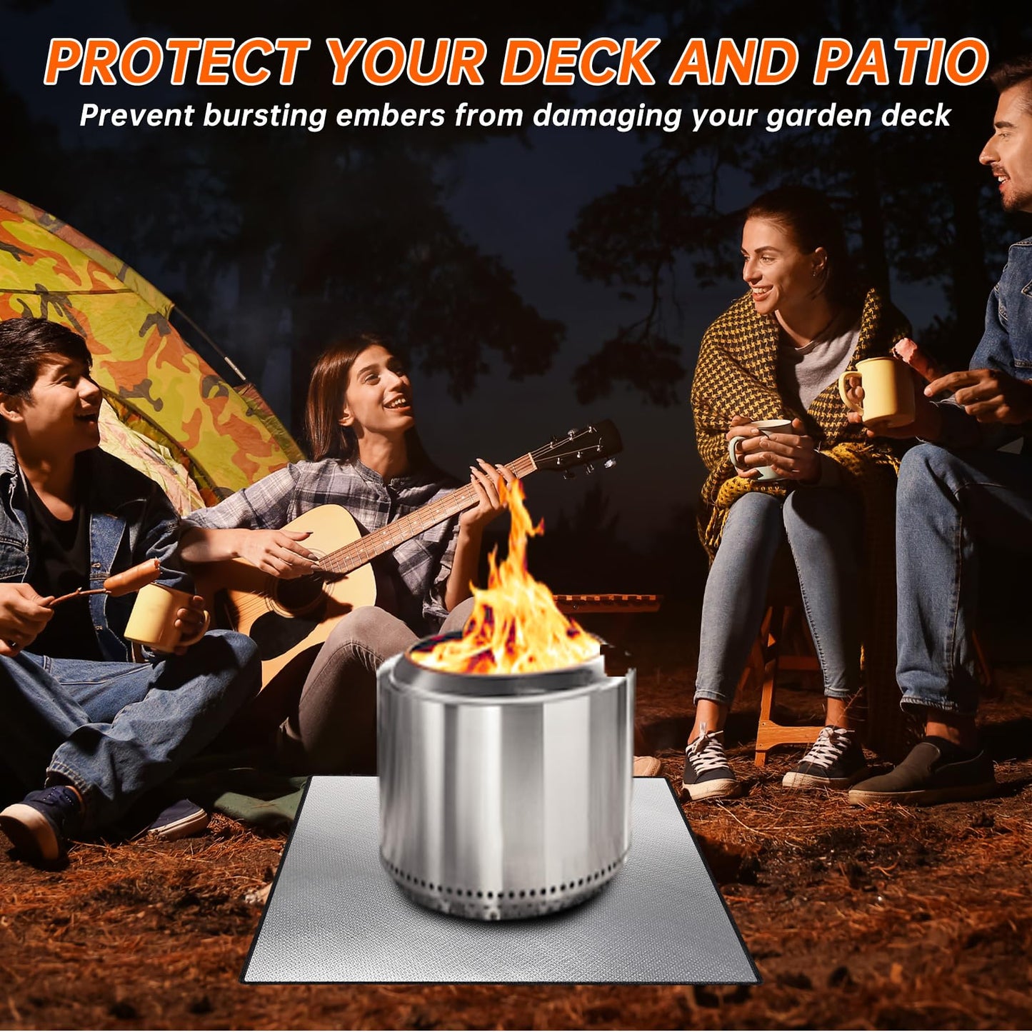40" Square Fire Pit Mat Grill Mat,DocSafe Fireproof Mat 3 Layers Fire Pit Pad for Deck Patio Grass Outdoor Wood Burning Fire Pit and BBQ Smoker,Easy to Clean,Black & Silver