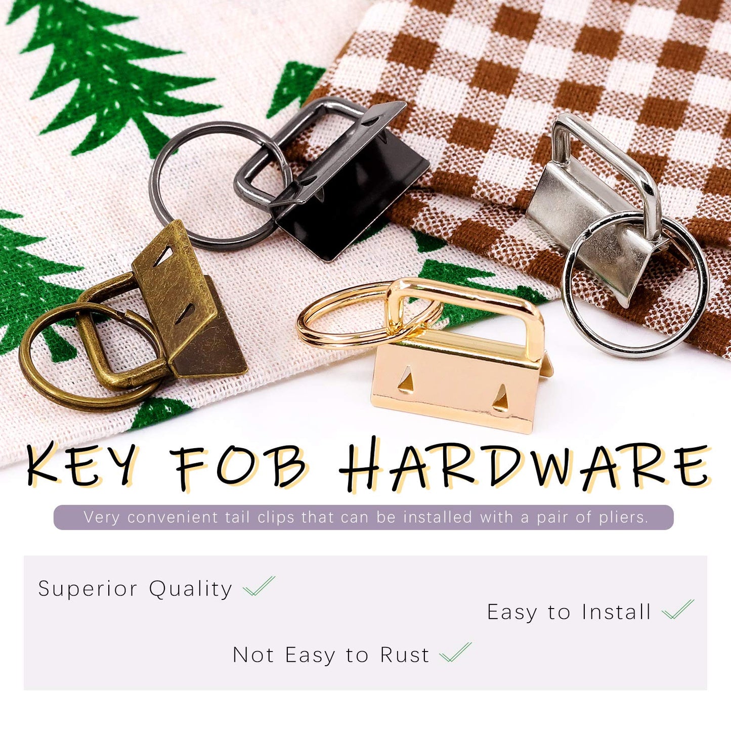Swpeet 41 Sets 1" 25mm 4 Colors Key Fob Hardware with 1Pcs Key Fob Pliers, Glass Running Pliers Tools with Jaws, Studio Running Pliers Attach Rubber Tips Perfect for Key Fob 4Hardware Install