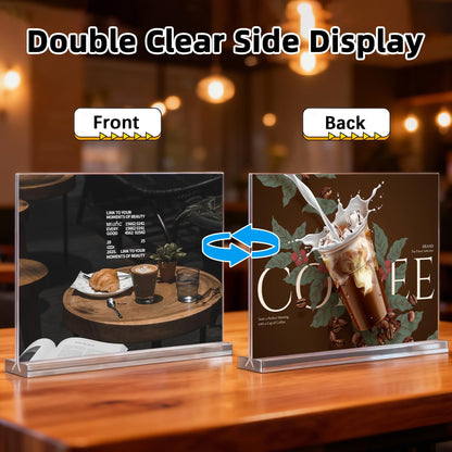 Acrylic Sign Holder 7x5 Horizontal, 6 Pack Double Sided Clear Table Menu Display,Table Top Picture Frame Plastic Stand, Suitable for Restaurants, Office, Store, Fair