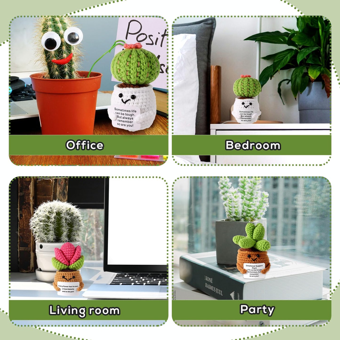 3pcs Positive Crochet Potted Plants, Positive Cactus Positive Crochet Succulent Crochet Cactus Knitted Succulent Positive Plants Crochet for Party Decoration Encouraging Gift