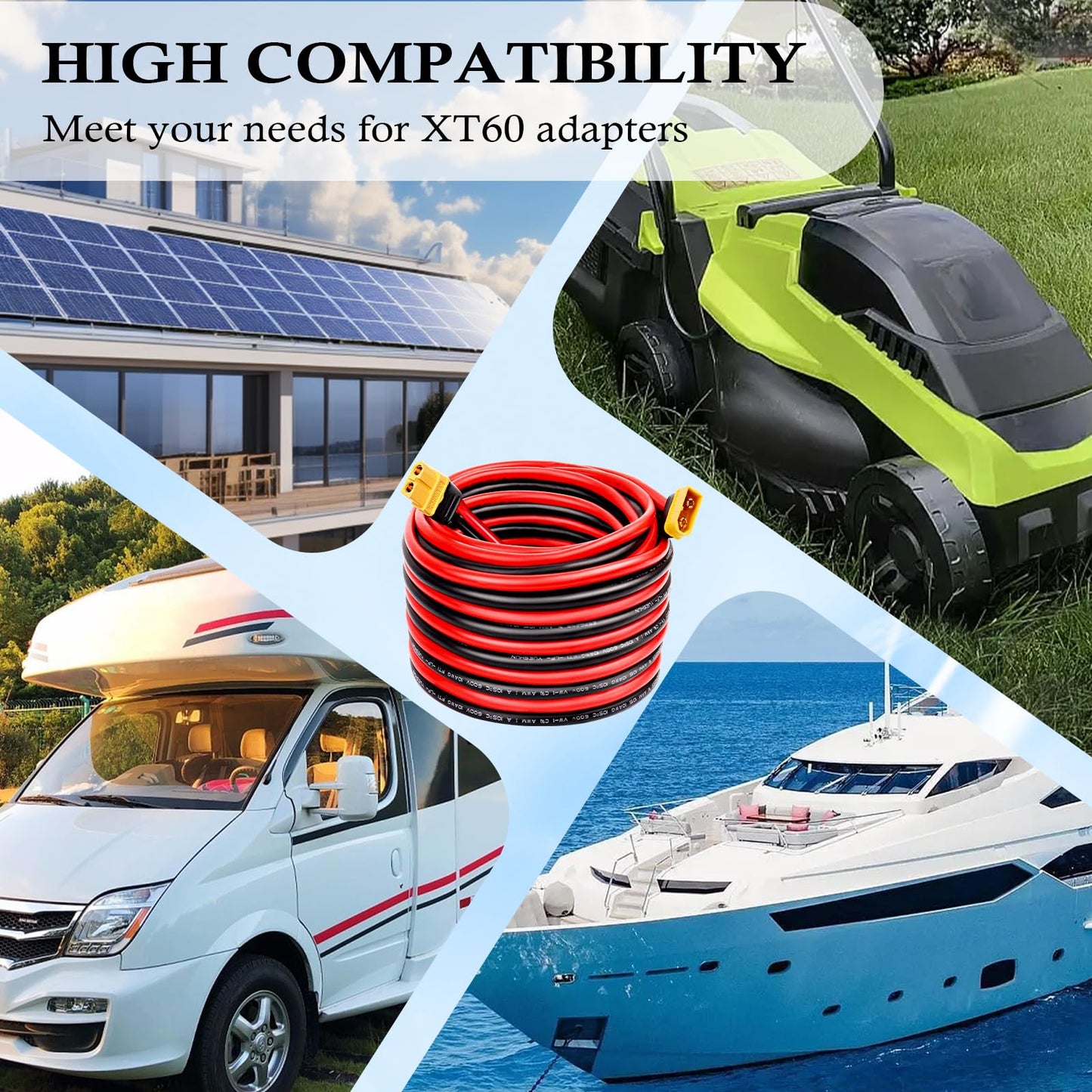 MOOKEERF XT60 Extension Cable - 10AWG 6FT with Male to Female Connector for Solar Panel, RC Battery, Portable Power Station