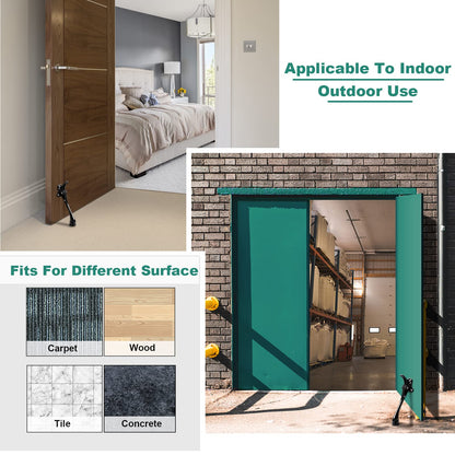 Door Stops, 6 Inch Kickdown Door Stopper with Non-Slip Rubber Tip, One Touch Heavy Duty Bottom Holder, Adjustable Metal Door Stop, 2 Pack, Black