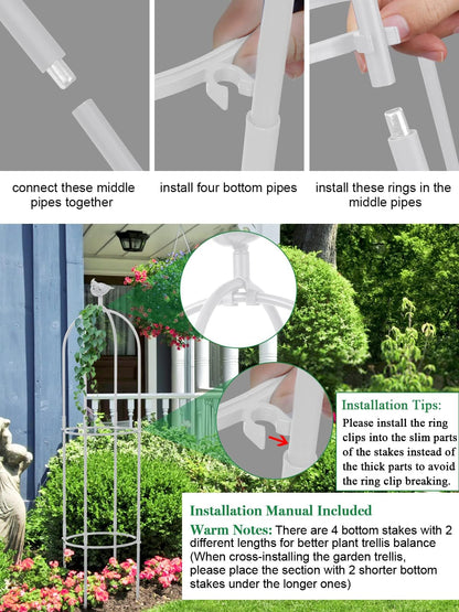 6 Feet Tall Garden Trellis for Climbing Plants Kalolary Garden Tower Obelisk Trellises Rustproof Metal Potted Plant Climbing Support for Indoor Outdoor Flowers Vegetable Fruits Vines Support (White)