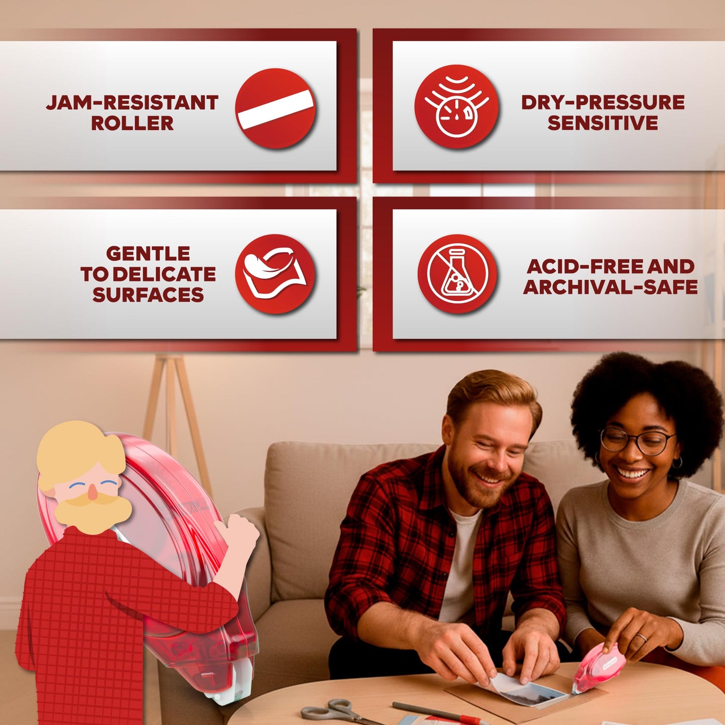 XFasten Double Sided Adhesive Scrapbook Runner Tape Roller, 0.3-inch by 360-Inch, 8-Pack, Permanent Adhesive Dots Roller Applicator, Acid-Free and Archival Safe Scrapbooking Tape