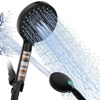 SR Sun Rise Filtered Shower Head with Handheld, High Pressure 9 Spray Mode Matte Black Showerhead with Filters, Detachable Shower Head,Water Softener Filters Beads for Hard Water - Remove Chlorine