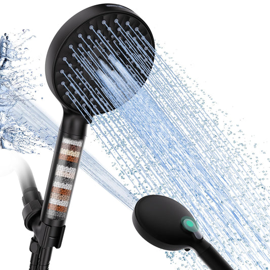 SR Sun Rise Filtered Shower Head with Handheld, High Pressure 9 Spray Mode Matte Black Showerhead with Filters, Detachable Shower Head,Water Softener Filters Beads for Hard Water - Remove Chlorine