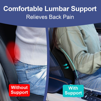 BYMECOST Lumbar Support Pillow for Car, Memory Foam Car Seat Back Support Pillow for Driving, Back Cushion with Strap for Pain Relief, Ergonomic Back Cushion for Office Chair, Wheelchair (Black)