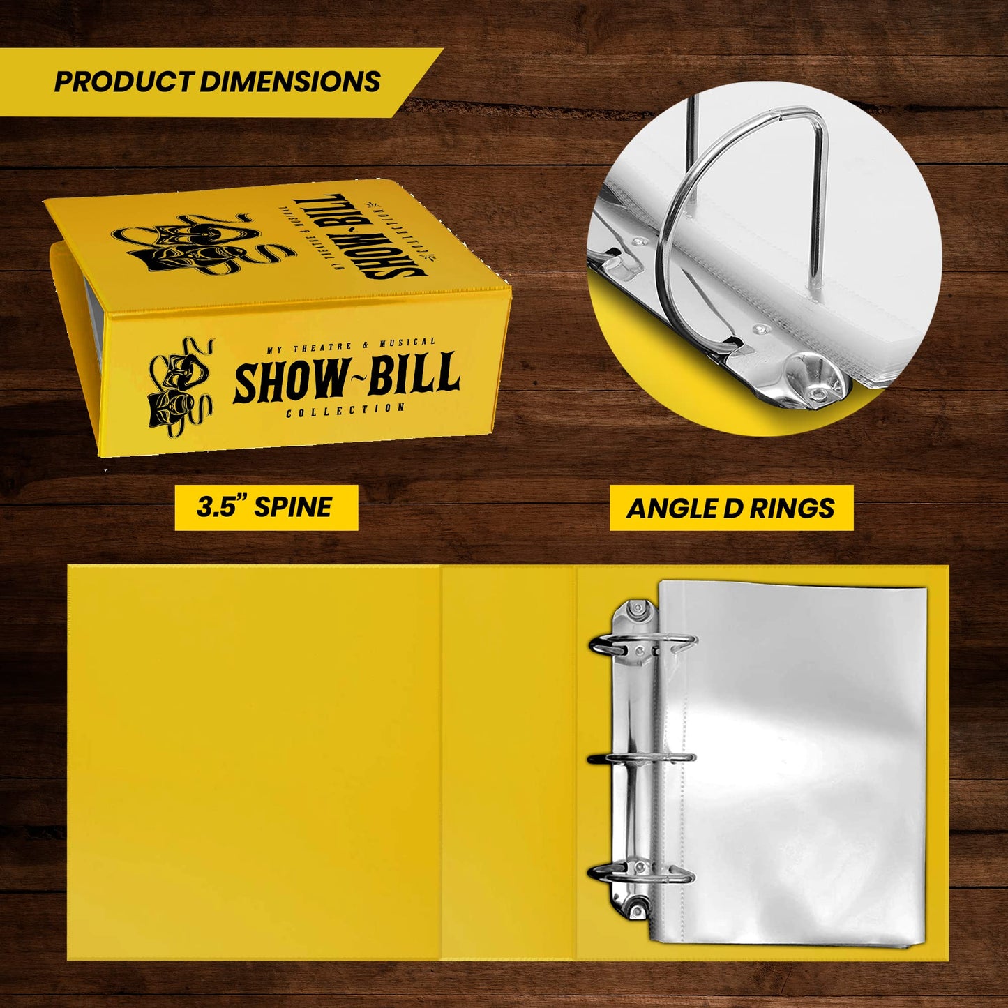 Showbill Binder with Display Sleeves, Holds 8.5” x 5.5” Broadway Programs, Includes 25 Clear Sheet Protectors, D-Ring Organizer for Theatre Memorabilia & Collectibles, Yellow