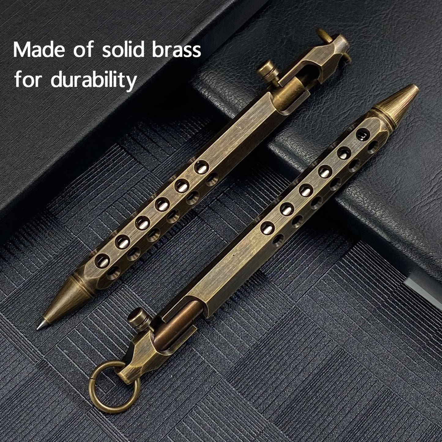 Bolt Action Pen, Solid Brass edc Pen Six-edge Pocket Pen Metal Tactical Pen with Refills and Clip YUEZUDPO Signature Pen for Business, Christmas, Birthday (Black)