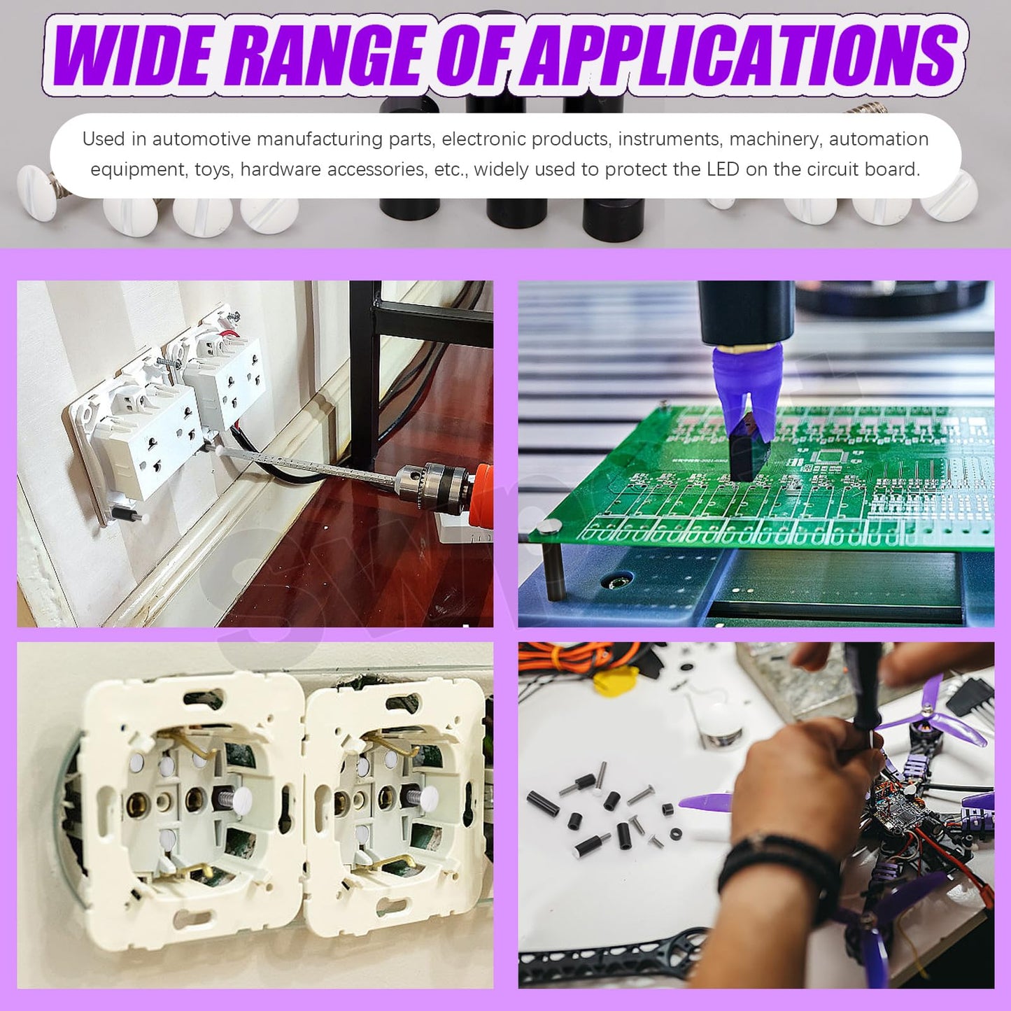 Swpeet 385Pcs 6-32 Thread Extra Long Outlet Screws, Slotted Wall Plate Screws and Electrical Outlet Spacers Extender Kit, Electrical Outlet Screws, Switch Plate Screws, Nylon Round Space