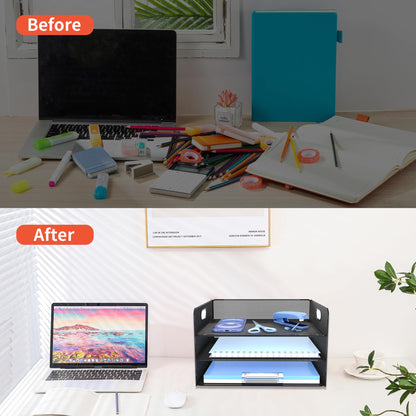 Desk Organizer, 3-Tier Letter Paper Tray Organizer, Desk Organizers and Accessories, Mesh Desktop File Organizer and Storage for Office Supplies (3 Tier Desk Organizer-Black)