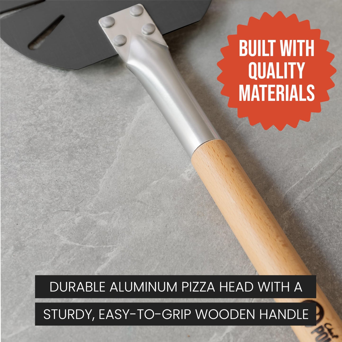 Chef Pomodoro Mini Aluminum Pizza Turning Peel with Wood Handle for Easy Storage, Metal Pizza Peel, Gourmet Luxury Pizza Paddle for Baking Homemade Pizza Bread - Pizza Oven Accessories (7-Inch)