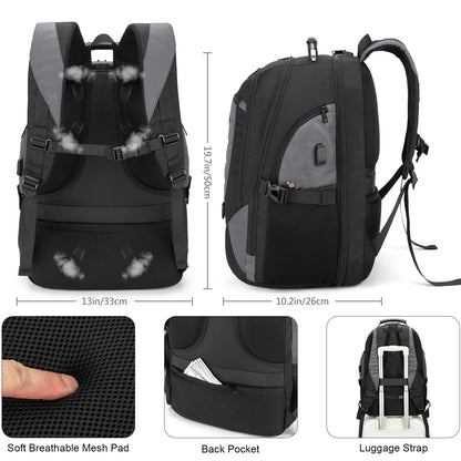 Tzowla Travel Laptop Backpack for Men Women,17.3"Computer Water Resistant Anti Theft TSA Friendly Backpacks with Lock and USB Charging Port,College Business Work Hiking Bookbag Daypack,Dark Grey