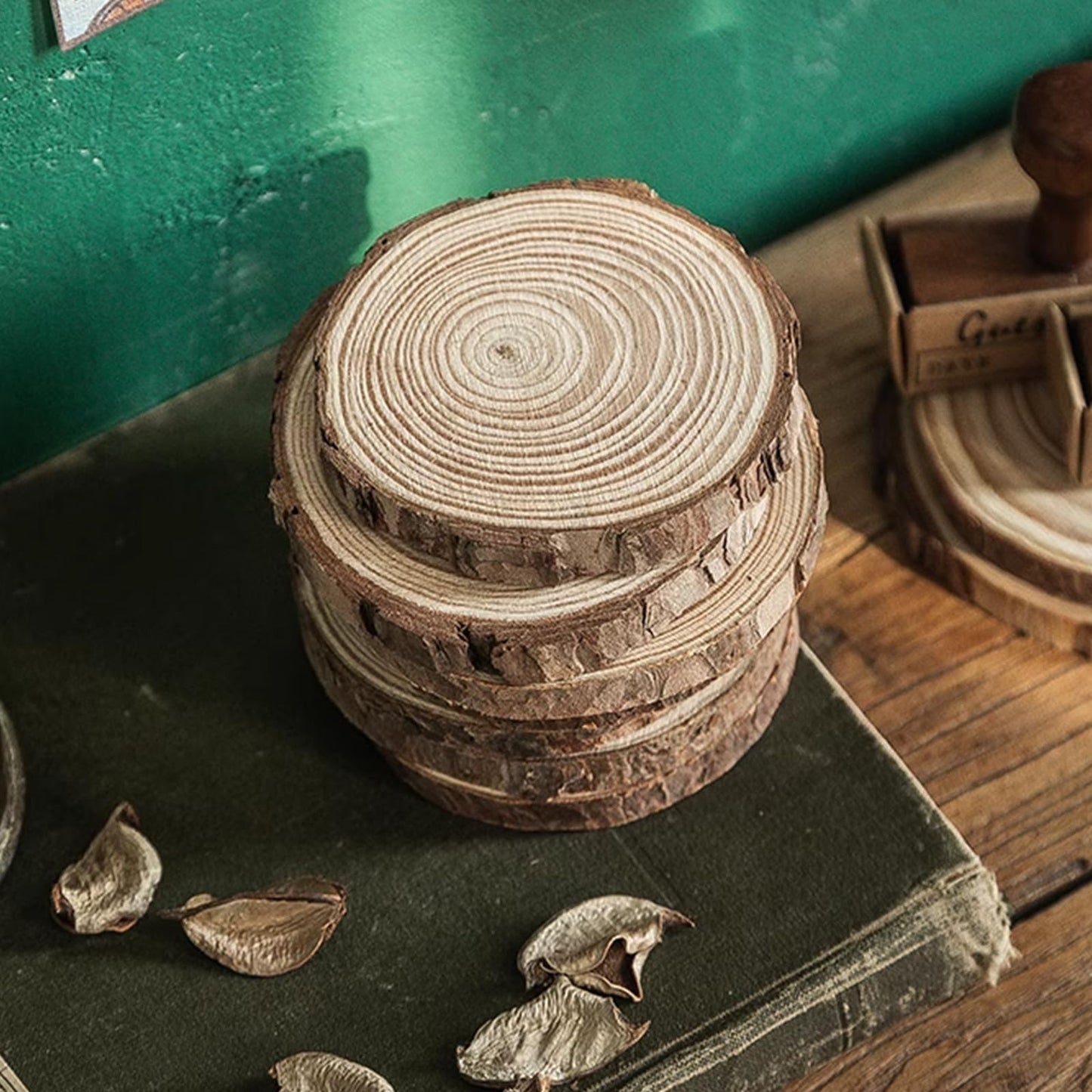 PLAZOTTA 40 Pcs Natural Wood Slices 3.5-4 Inches Unfinished Wood Craft Kit Round Discs Rustic Wedding Decoration for Arts and Crafts