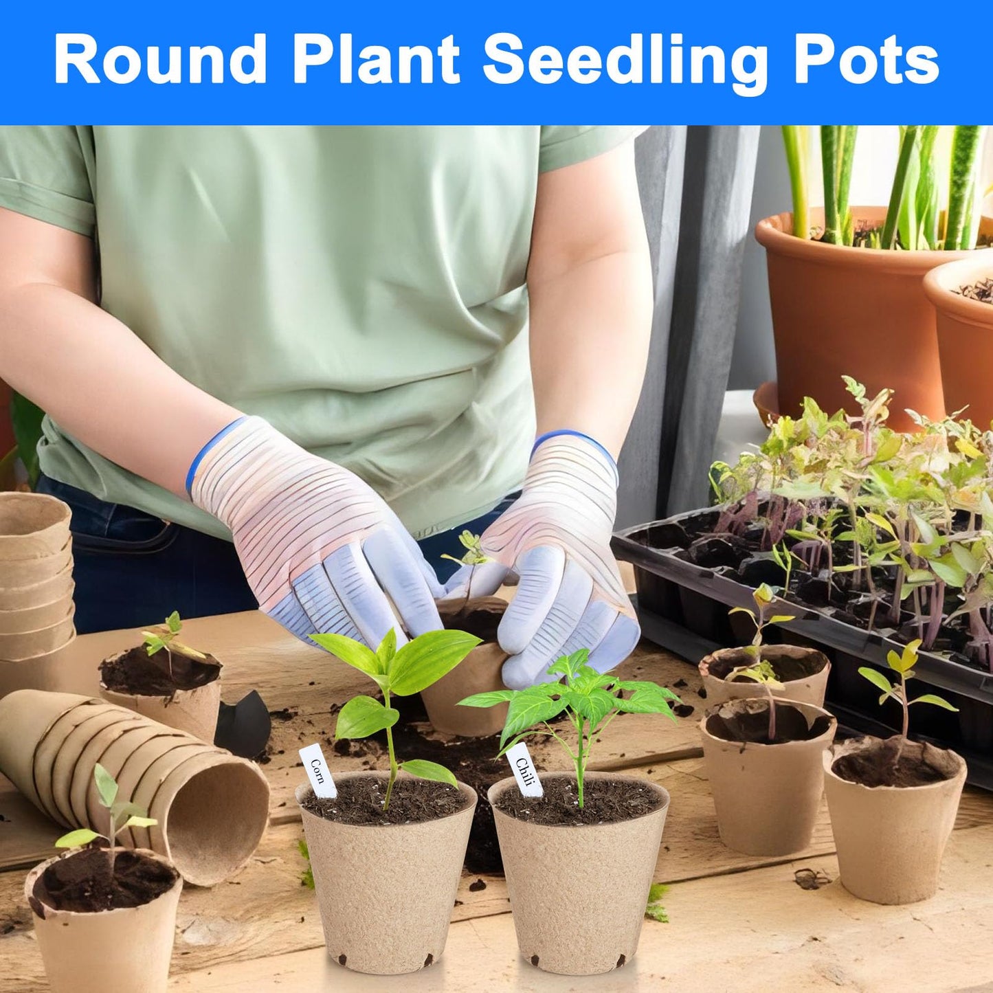 10cm Peat Pots, 130 Pcs Seed Starting Pot with Drainage Holes, Round Seedling Nursery Box, Small Seed Starting Starter Tray Bulk, Garden Germination Container with Bonus 130 Plant Labels