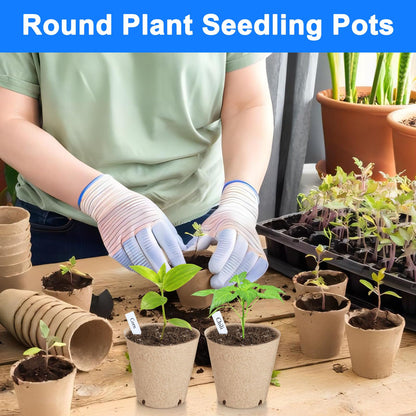 10cm Peat Pots, 130 Pcs Seed Starting Pot with Drainage Holes, Round Seedling Nursery Box, Small Seed Starting Starter Tray Bulk, Garden Germination Container with Bonus 130 Plant Labels