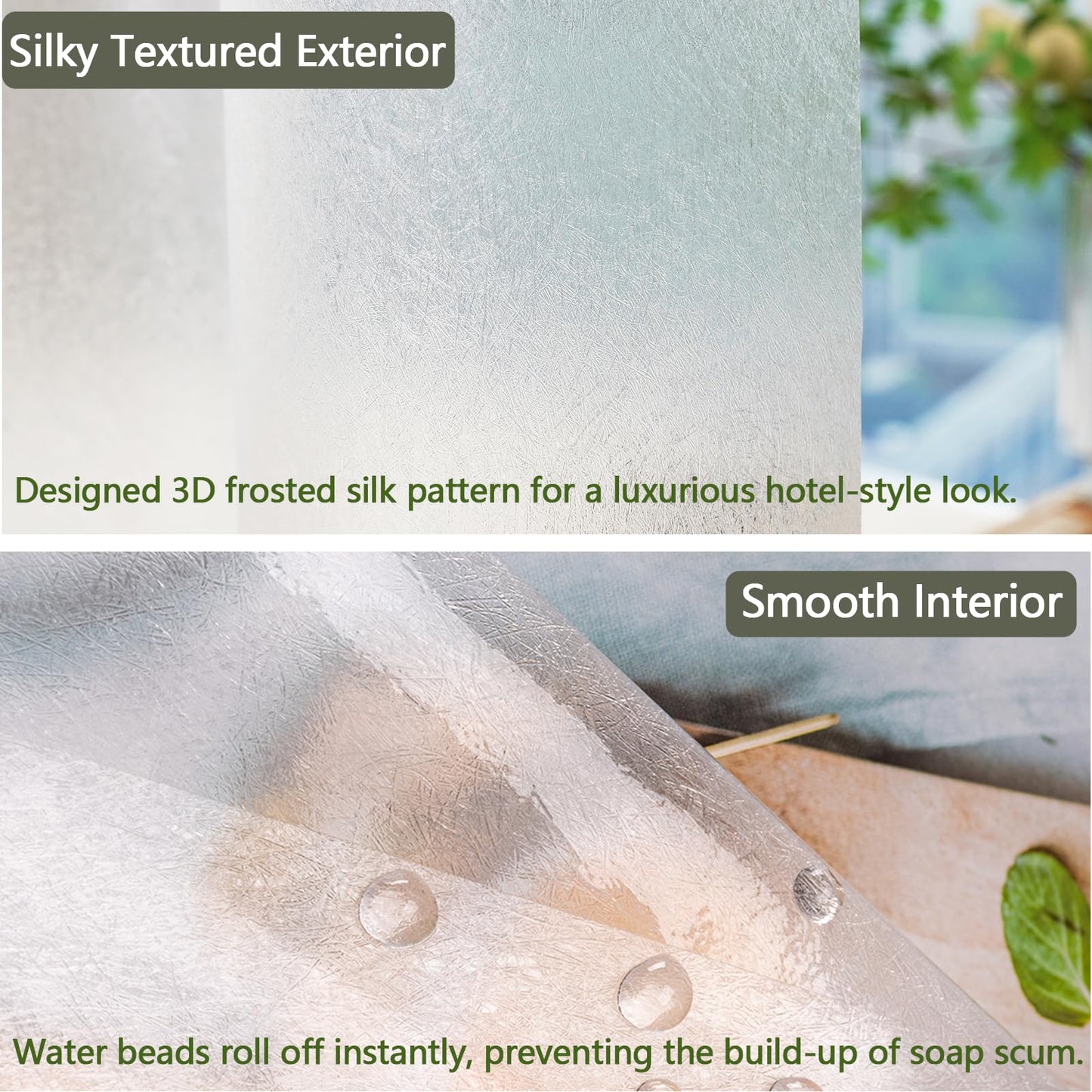 Seenus 72 x 84 inch Extra Long PEVA 9G Shower Curtain Liner Heavy Duty, Elegant 3D Silk Design Frosted Shower Curtain with 3 Large Magnets, Waterproof Plastic Shower Curtain for Bathroom