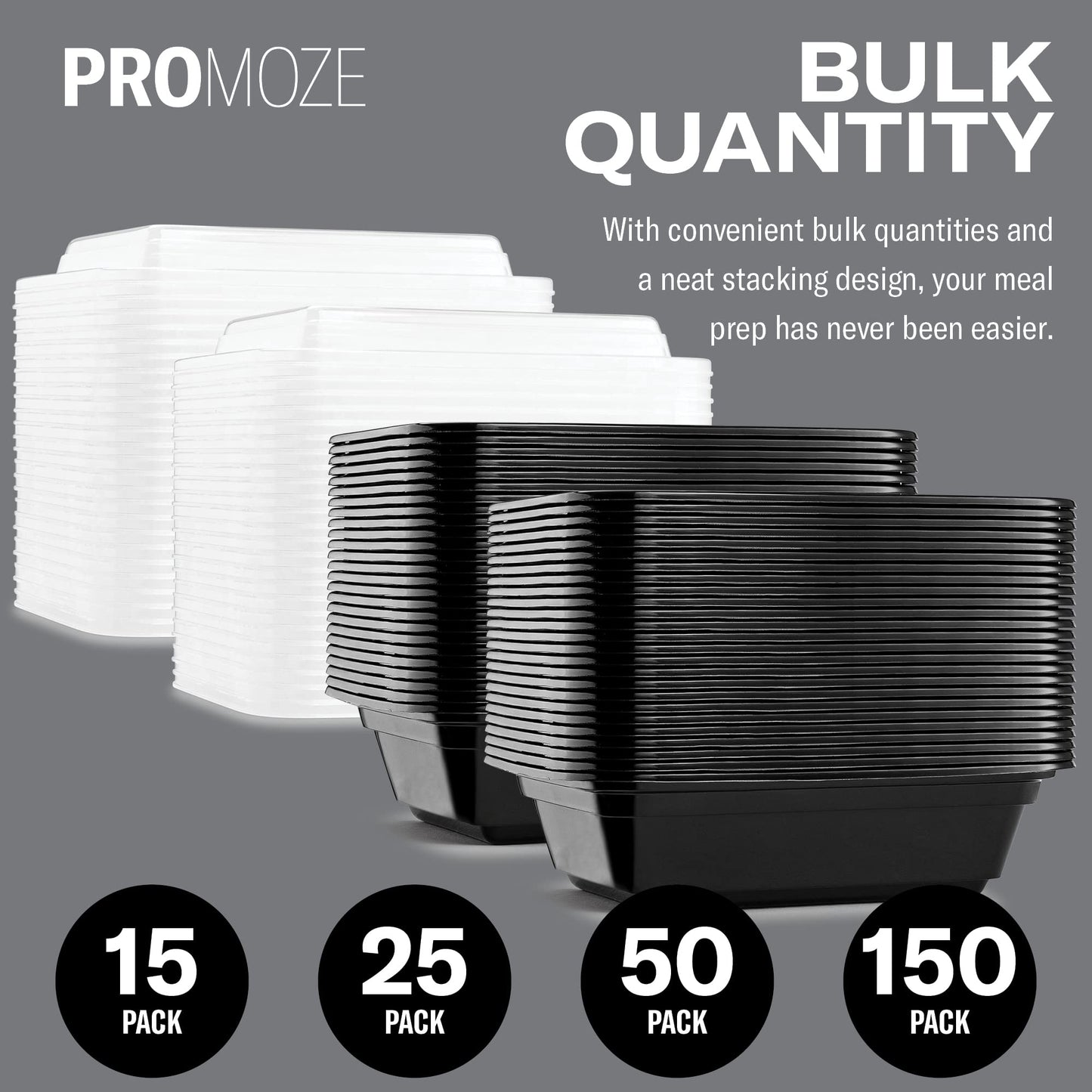 50-Pack Reusable Meal Prep Containers Microwave Safe Food Storage Containers with Lids, 12 OZ - 1 Compartment Take Out Disposable Plastic Bento Lunch Box To Go, BPA Free - Dishwasher & Freezer Safe
