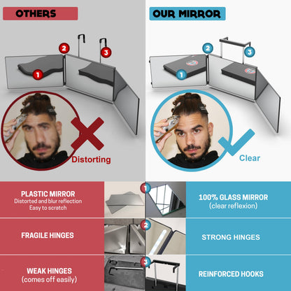The 360 Mirror - 3 Way Adjustable Trifold Barber Mirror for Self Hair Cutting - Tri Fold Self Haircut System for Men and Women Braiding
