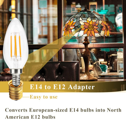 DiCUNO E14 to E12 Adapter, European to Candelabra Base Light Socket Reducer for Lamps and Chandeliers, Brass, Pack of 20