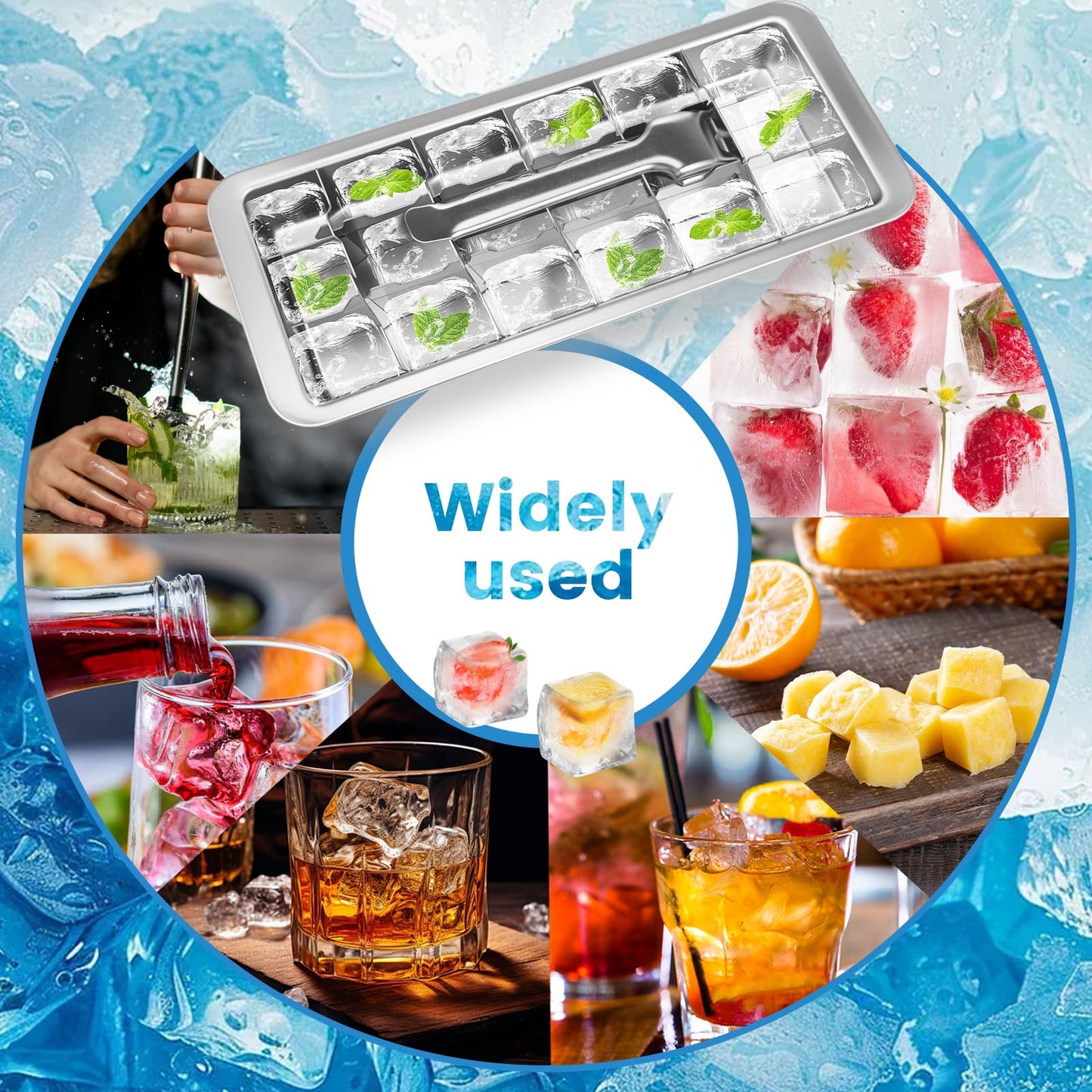 Stainless Steel Ice Cube Tray 18 Slot Ice Trays for Freezer Ice Lattice Mould with Clamp Easy Release Handle Easy to Clean (Clamp)