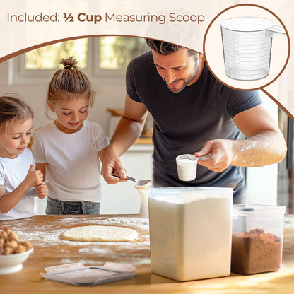 ComSaf Flour Storage Containers Set of 3 (5.2L/5.5Qt) (2.5L/2.6Qt*2), Large Airtight Food Storage Containers with Lids, Plastic Canisters Sets for Kitchen, Pantry Organizers for Rice Cereal and Baking