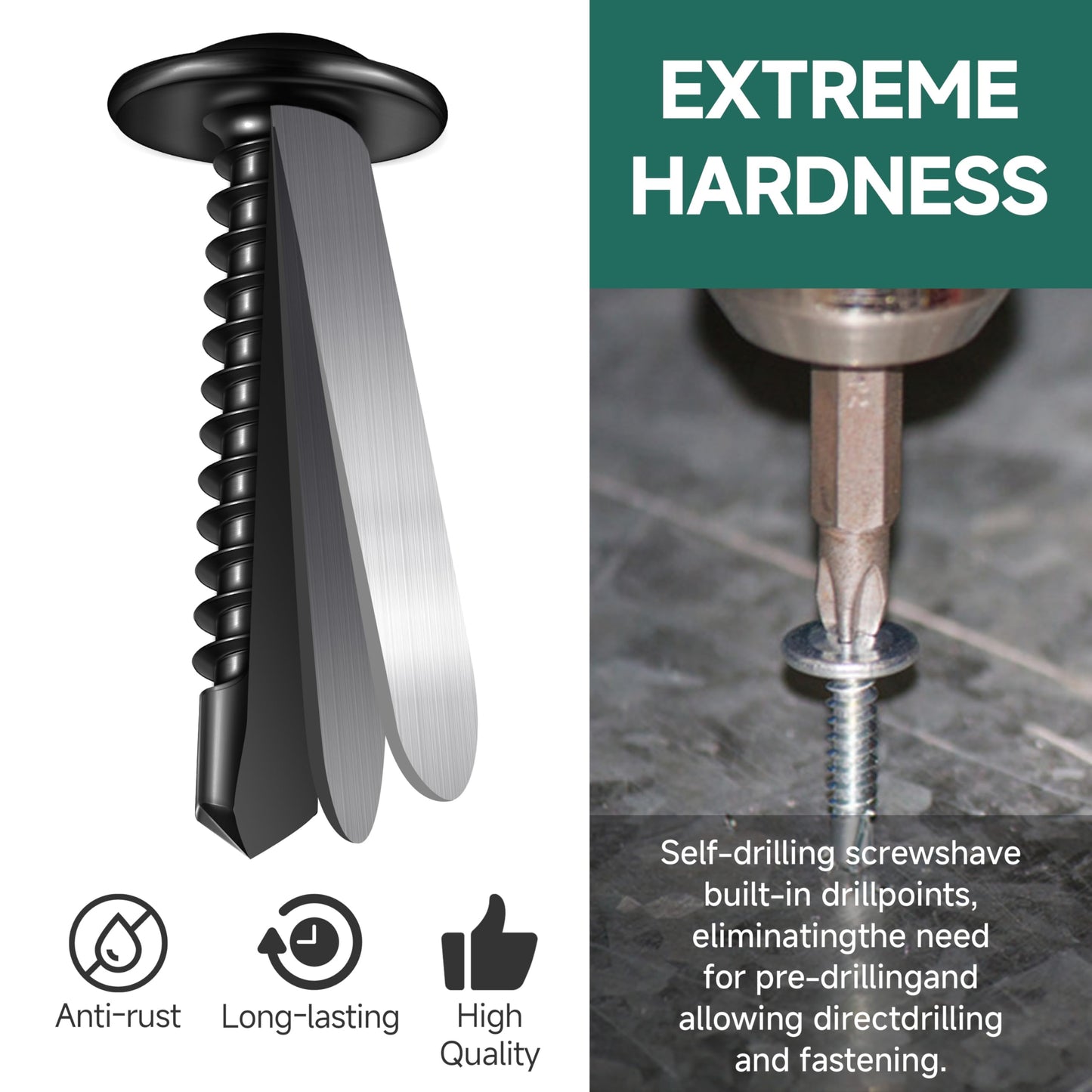 EASTPUK #8 x 1-1/4" Black Self Tapping Screws for Metal, Truss Head Phillips Drive 410 Stainless Steel Self Drilling Sheet Metal Screws with Drill Bit, Fast Tapping (Box of 200)