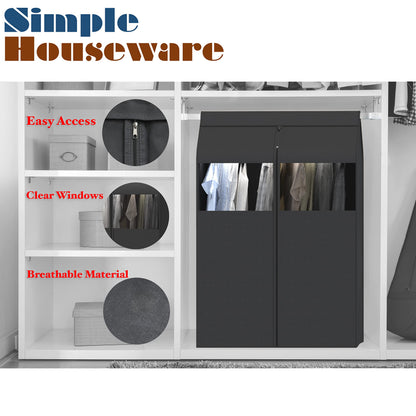 Simple Houseware Garment Covers for Clothes Rack/Closet/Hanging Clothes, Enclosed Clear Window, Dark Grey
