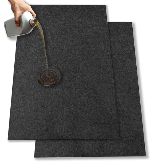 Yesland 2 Pcs Garage Floor Mat, 32 X 60 Inch Cart Mat for Garage Under Car Waterproof Rubber Backing Layer Mat, Black Oil Absorbent Motorcycle Mat Protects Floor from Spills Drips Splashes Stains