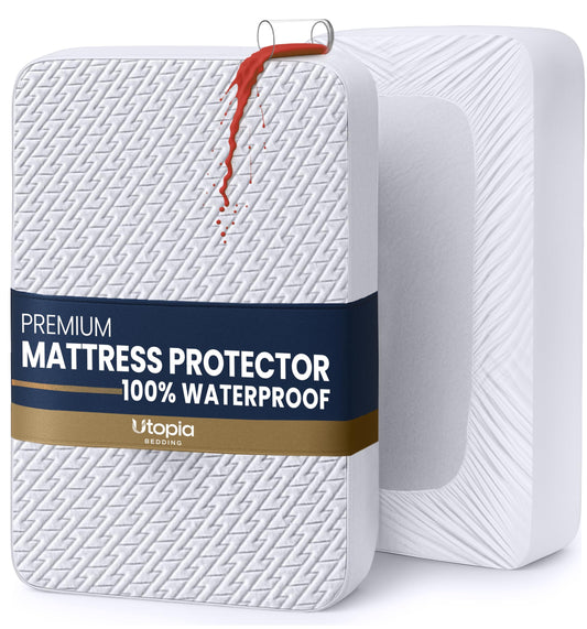 Utopia Bedding Waterproof Mattress Protector Queen Size, Premium 3D Air Soft Fabric Mattress Cover, Fits 17 Inches Deep, Breathable, Fitted Style with Stretchable Pockets