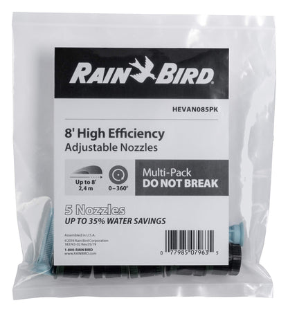 Rain Bird HEVAN085PK High Efficiency Spray Nozzle, 0° - 360° Adjustable Pattern, 5' - 8' Spray Distance, 5-Pack, Black