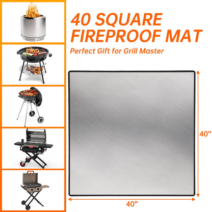 40" Square Fire Pit Mat Grill Mat,DocSafe Fireproof Mat 3 Layers Fire Pit Pad for Deck Patio Grass Outdoor Wood Burning Fire Pit and BBQ Smoker,Easy to Clean,Black & Silver