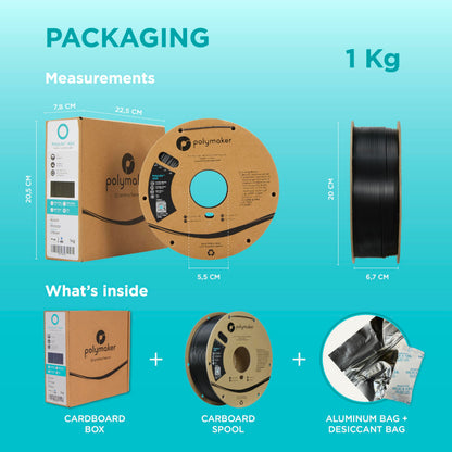 Polymaker ASA Filament 1.75mm Jet Black, 1kg 3D Printing Filament, Heat & Weather Resistant - ASA 3D Printer Filament Perfect for Printing Outdoor Functional Parts