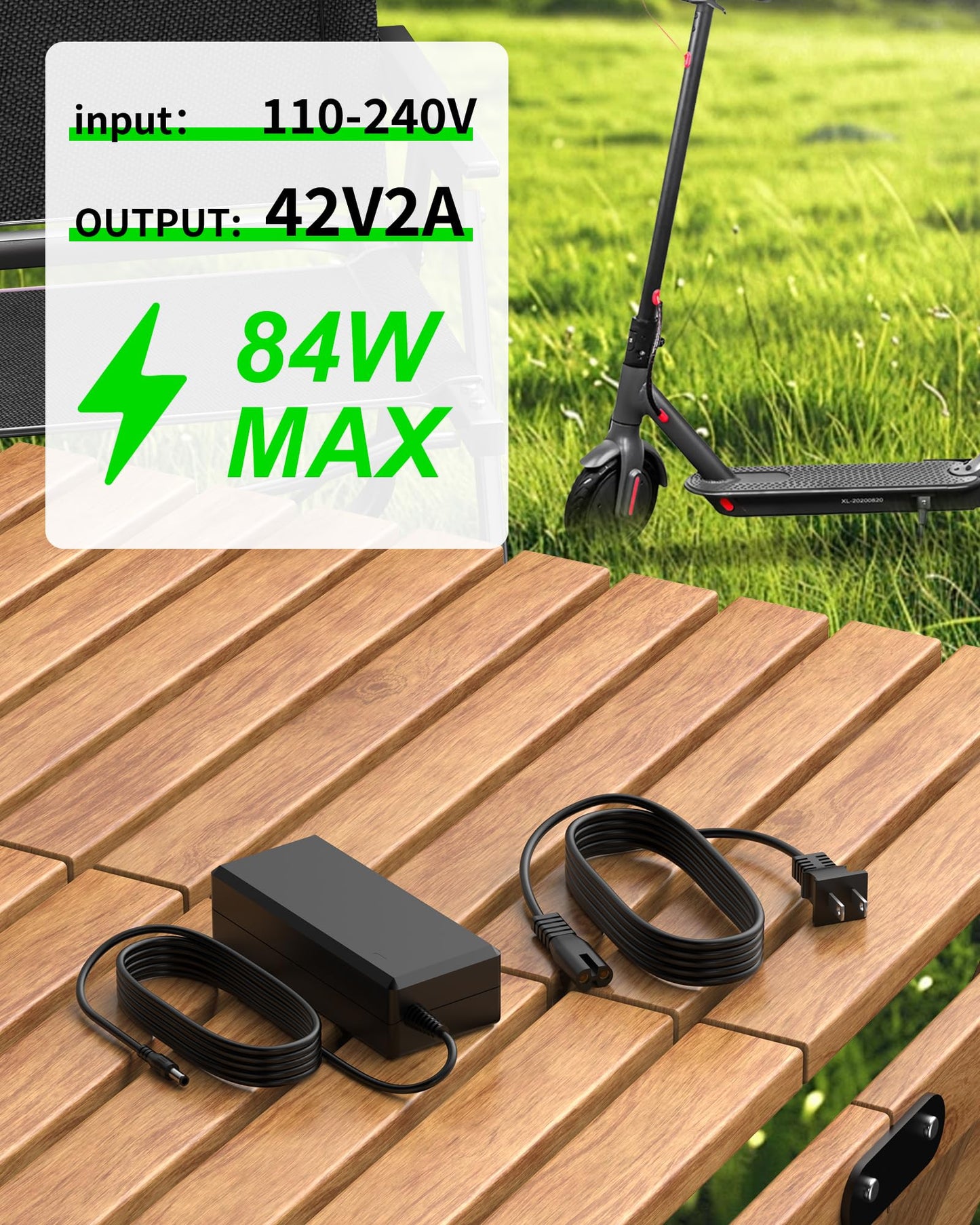VHBW 42V 2A Electric Scooter Charger for EVERCROSS EV08E EV08S EV10K EV10Z, 9.8FT Power Cord, Compatible with Evercross Scooters