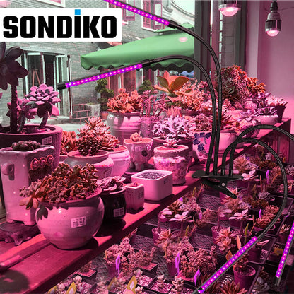 Sondiko Grow Lights for Indoor Plants Full Spectrum - Auto On/Off Timer (3/9/12H) & Dimmer (9 Levels) - Adjustable Gooseneck - 3 Switch Modes - Great for Greenhouse, Home, Office