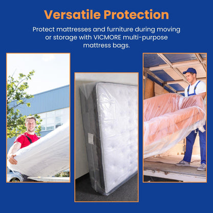 VICMORE 2-Pack 4 Mil Queen Mattress Bags for Moving & Storage, Heavy-Duty Plastic Covers, Dustproof & Tear-Resistant (60" x 100" x 14")