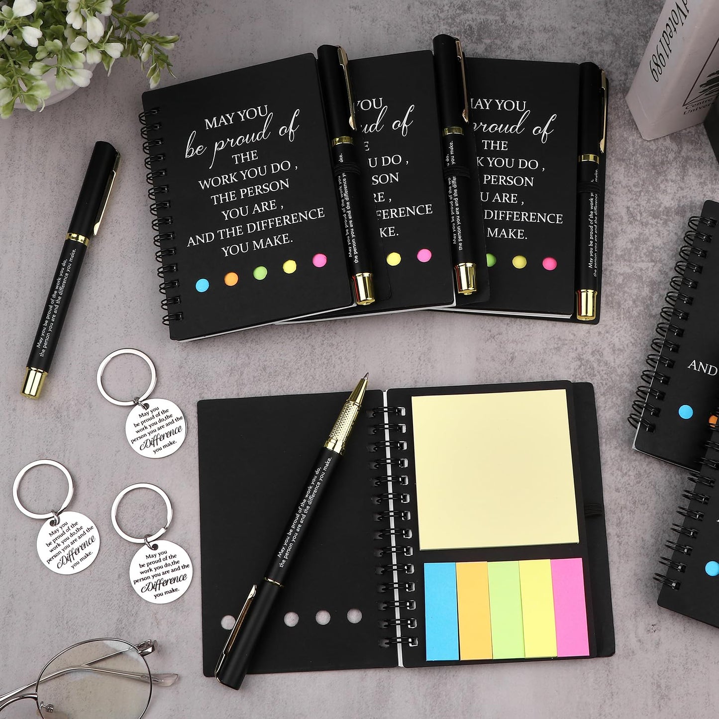 8 Set Inspirational Gifts Include Motivational Notebooks with Inspirational Pens Thank You Keychains Employee Appreciation Gifts Bulk Thank You Gift for Colleague Coworker Staff Team Volunteer Teacher