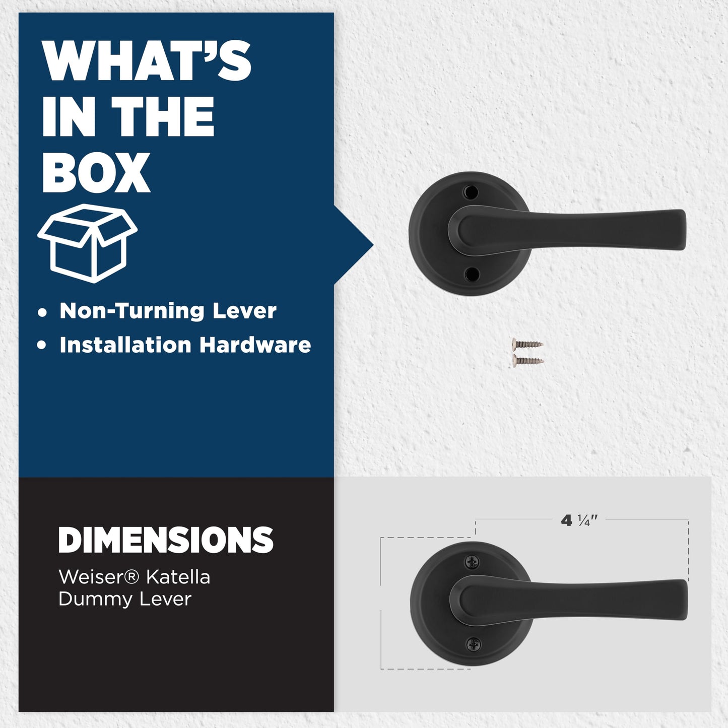 Weiser Katella Matte Black Dummy Door Handle, Reversible One Sided, Individual Closet and French Door Non-Turning Door Handle