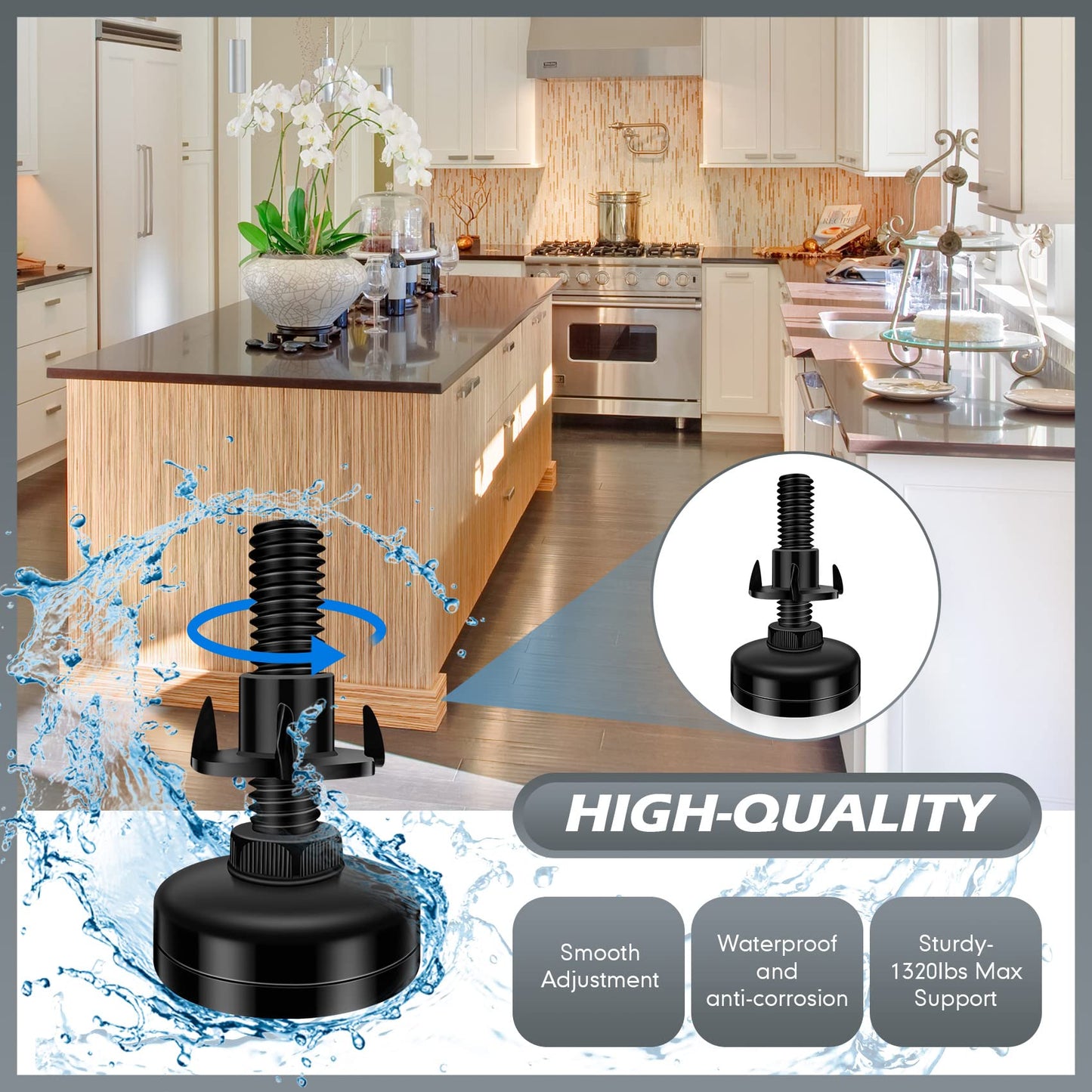 10 Set Adjustable Furniture Leveling Feet, Adjustable Leg Levelers for Cabinets Sofa Tables Chairs Raiser, Heavy Duty Height Adjuster Furniture Leveler Foot with T- Nut Kit 3/8”-16 Thread, Black