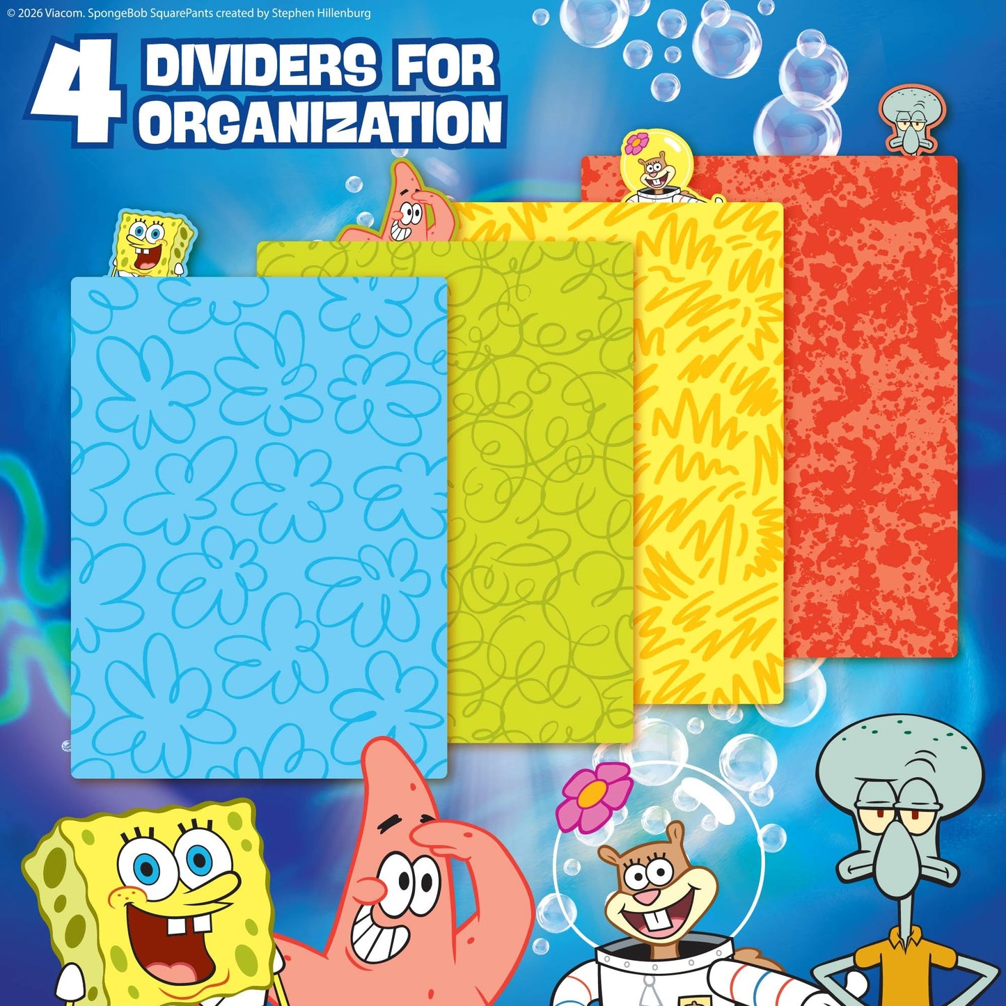 Spongebob Squarepants™ Squishy Tab Journal, 6 x 8 in. Fidget Notebook with Interactive Tactile Liquid Cover, 4 Tab Dividers, 80 Lined Sheets, Great Spongebob School Supplies or Office Stationery