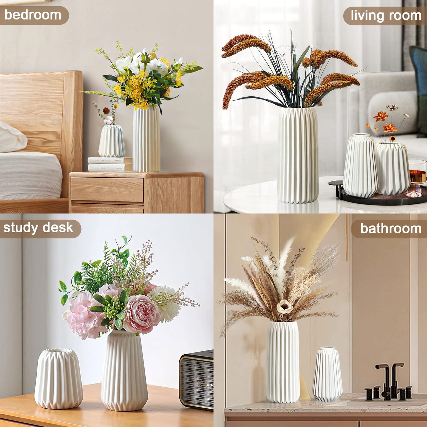 White Ceramic Vases -Set of 3 Flower Vase for Modern Home Decor,Nordic Minimalism Style for Wedding Party Bedroom Office Entryway Living Room & Bathroom Shelf Decor Centerpiece Table Decorations