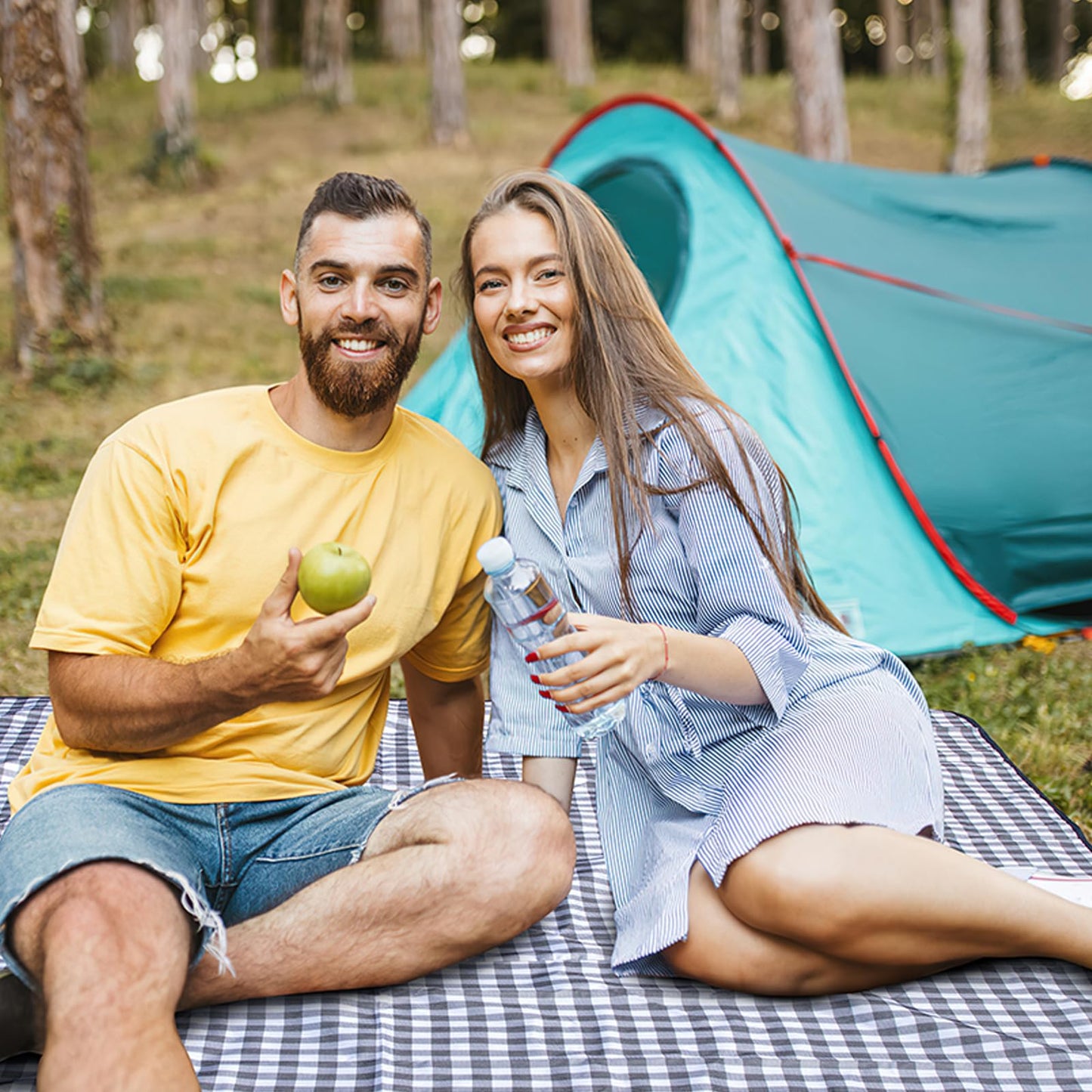 BARTHKIT Extra Large Outdoor Picnic Blanket, 79"x79" Waterproof Sandproof Beach Blanket, Portable Camping Blanket Lightweight for Camping Beach Park Courtyard, Black & White Grid