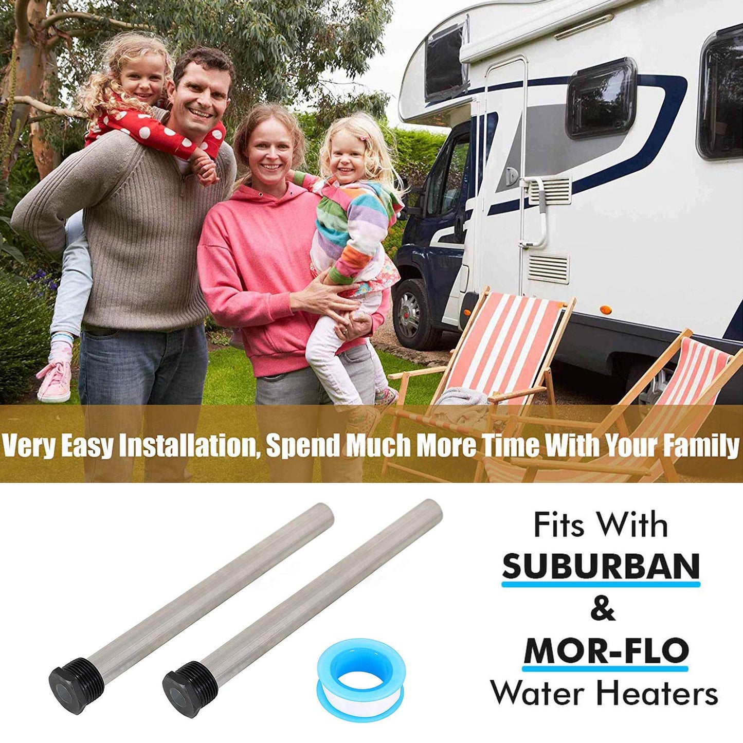RV Water Heater Anode Rod, (2-pack) 9.25" Long 3/4" NPT Thread Magnesium Anode Rod for Suburban 232767 and Mor-Flo Water Heater, RV Hot Water Tank Anode Rod