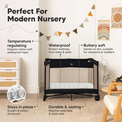 2-Pack Pack and Play Sheets, Waterproof Mini Crib Sheets Fitted - Organic Cotton Pack N Play Sheets for Graco Pack and Play Mattress, Playard Baby Crib Sheets, Neutral for Boy,Girl,Toddler (KeaSafari)